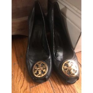 Tory Burch peep toe wedges- perfect for work
